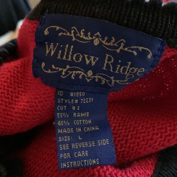 Vintage 90s Red and Black Striped Floral Crochet Crewneck Button Down Sweater - Picture 16 of 16